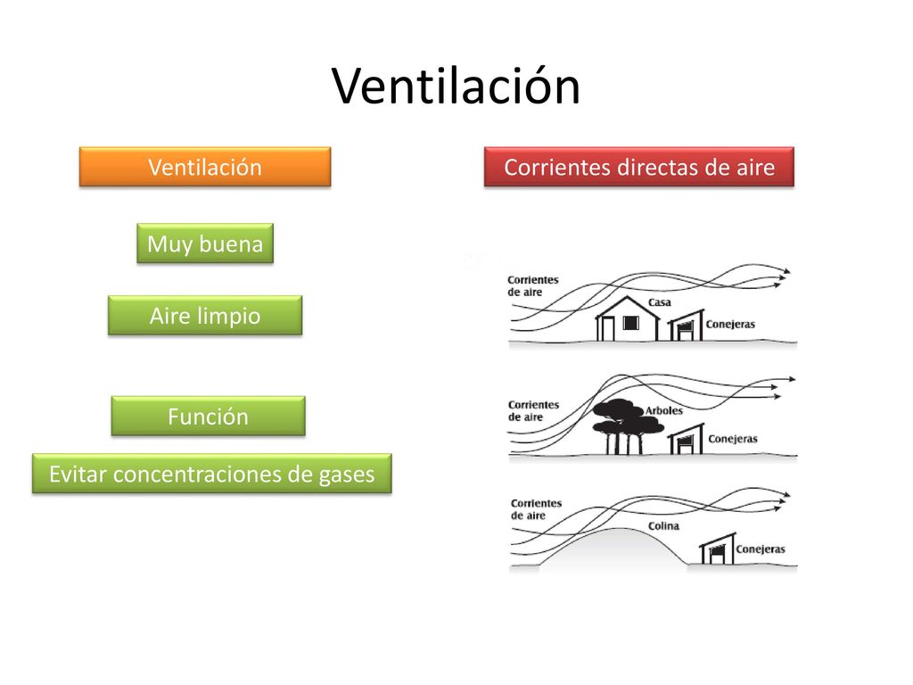 Ventilación Ventilación Corrientes directas de aire Muy buena