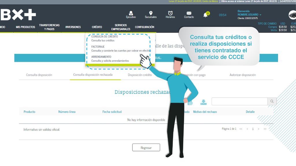 Consulta tus créditos o realiza disposiciones si tienes contratado el servicio de CCCE