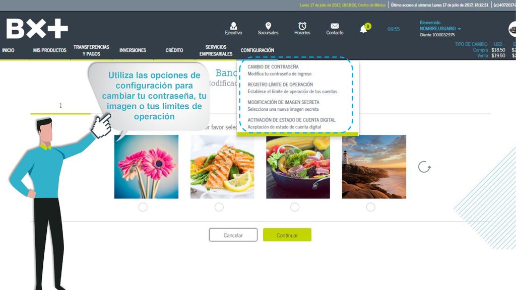 Utiliza las opciones de configuración para cambiar tu contraseña, tu imagen o tus límites de operación