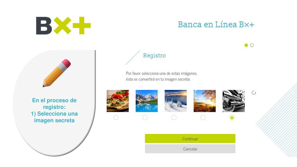 En el proceso de registro: 1) Selecciona una imagen secreta