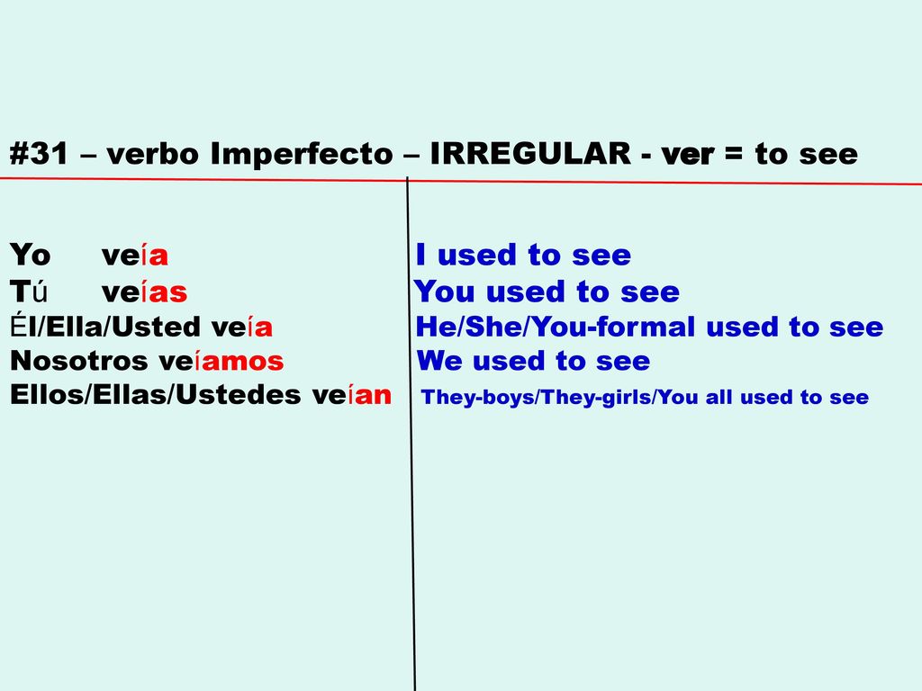 #31 – verbo Imperfecto – IRREGULAR - ver = to see