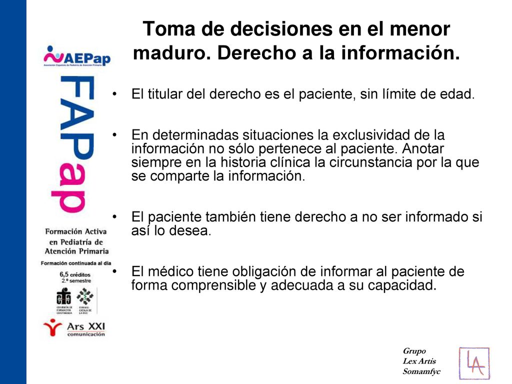 Toma de decisiones en el menor maduro. Derecho a la información.