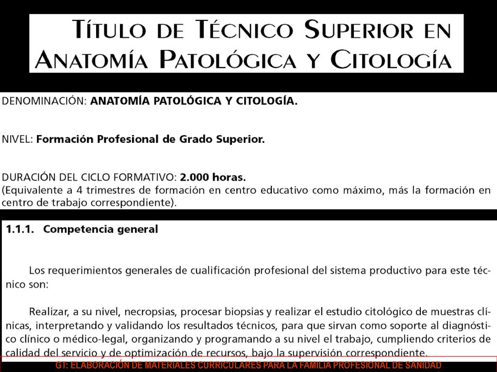 GT: ELABORACIÓN DE MATERIALES CURRICULARES PARA LA FAMILIA PROFESIONAL DE SANIDAD
