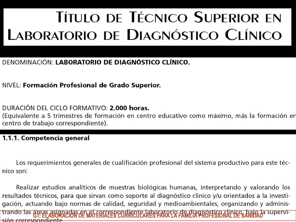 GT: ELABORACIÓN DE MATERIALES CURRICULARES PARA LA FAMILIA PROFESIONAL DE SANIDAD