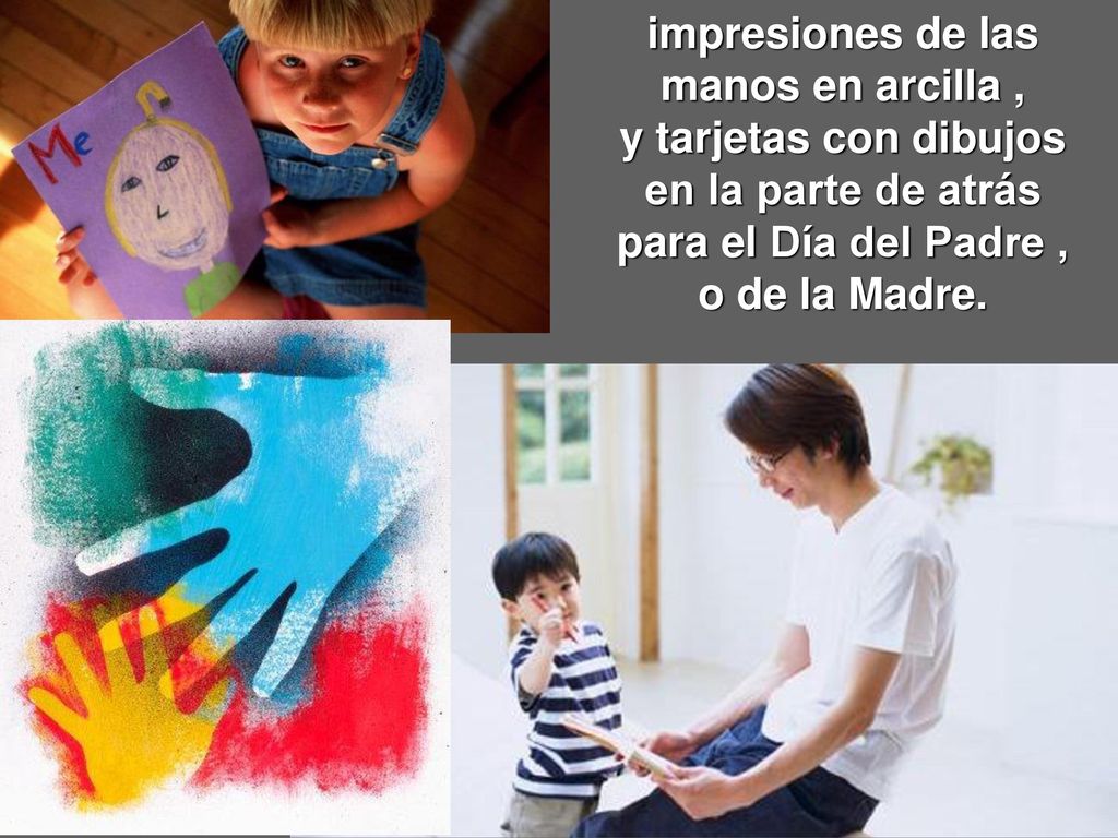 impresiones de las manos en arcilla , y tarjetas con dibujos en la parte de atrás para el Día del Padre , o de la Madre.