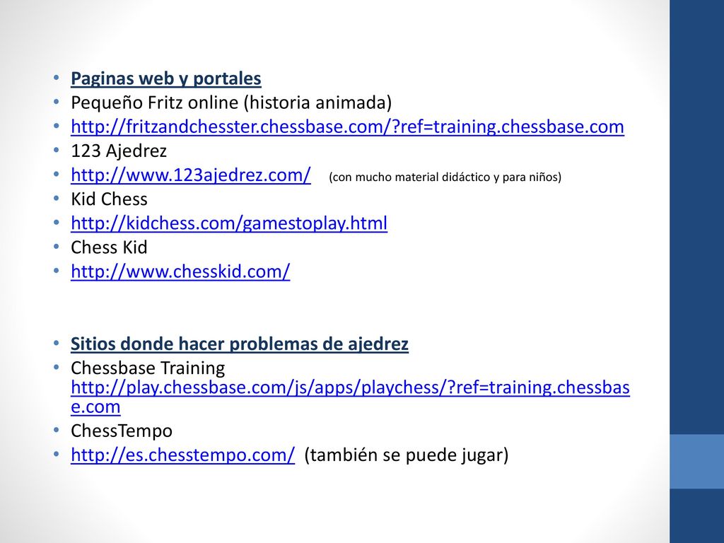 Paginas web y portales Pequeño Fritz online (historia animada)   ref=training.chessbase.com.