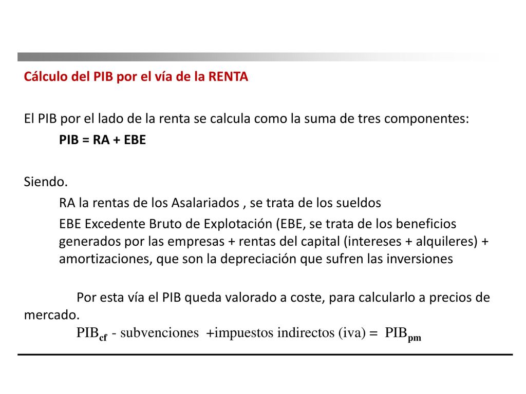 Cálculo del PIB por el vía de la RENTA