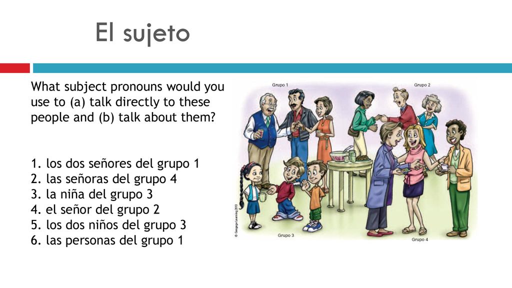 El sujeto What subject pronouns would you use to (a) talk directly to these people and (b) talk about them