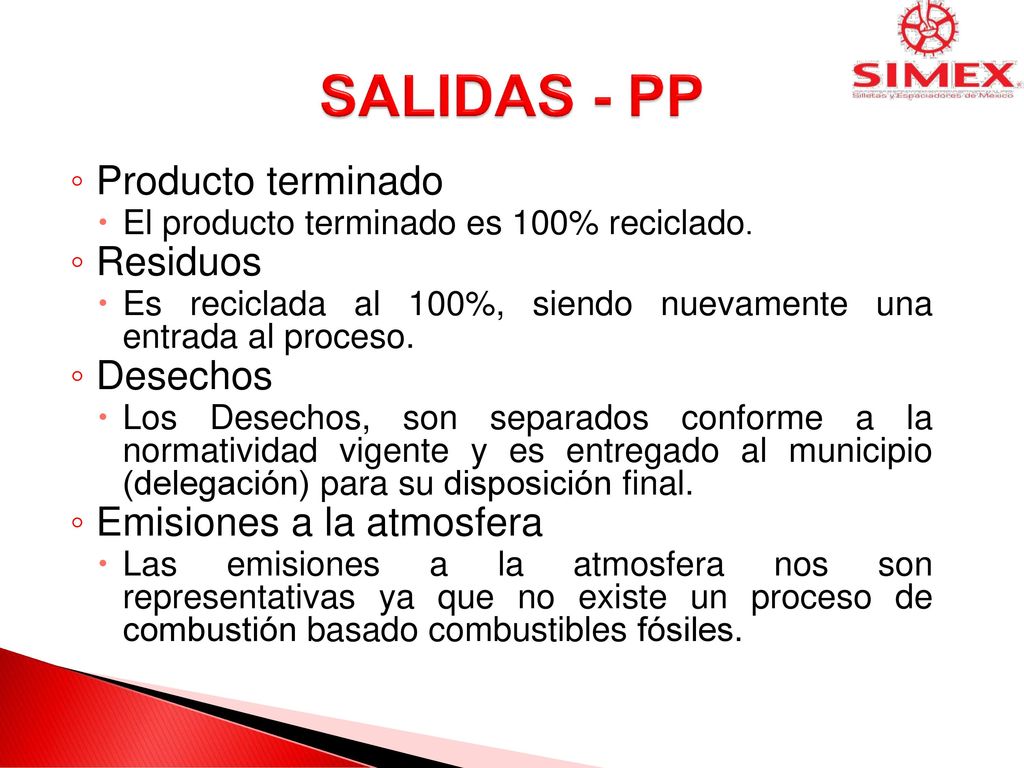 SALIDAS - PP Producto terminado Residuos Desechos