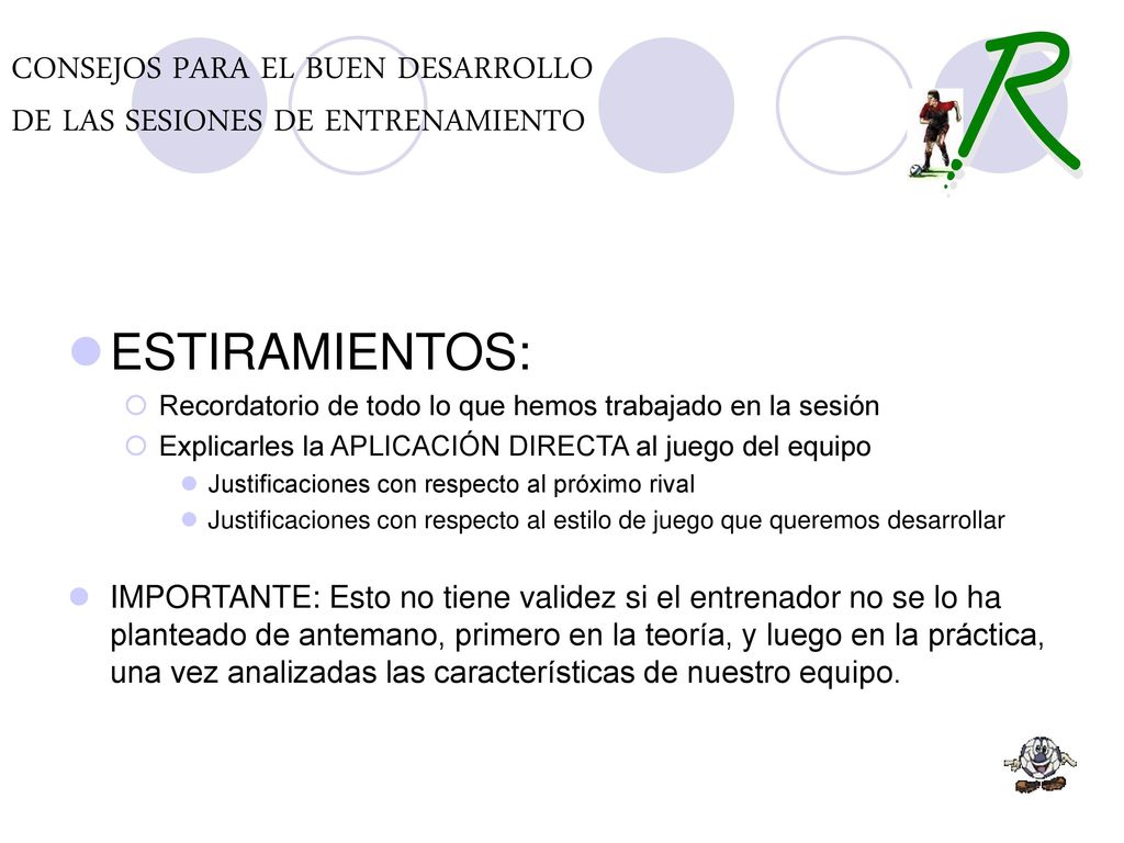 CONSEJOS PARA EL BUEN DESARROLLO DE LAS SESIONES DE ENTRENAMIENTO