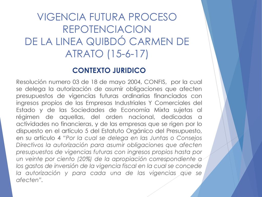 VIGENCIA FUTURA PROCESO REPOTENCIACION DE LA LINEA QUIBDÓ CARMEN DE ATRATO ( )