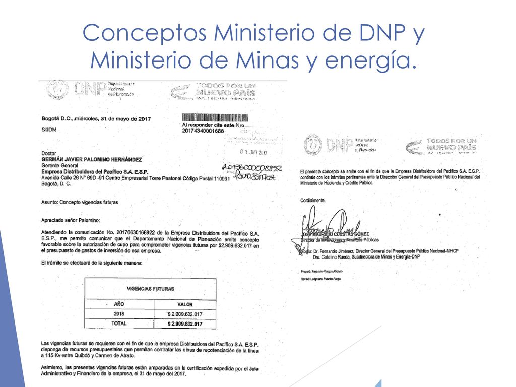 Conceptos Ministerio de DNP y Ministerio de Minas y energía.
