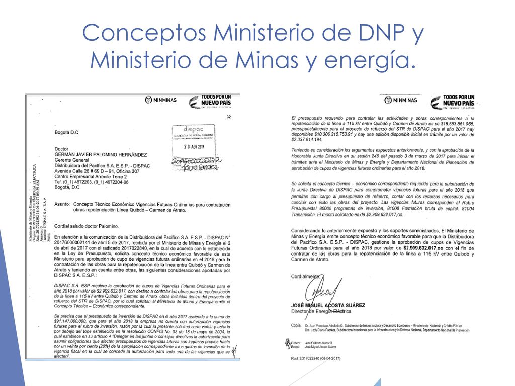 Conceptos Ministerio de DNP y Ministerio de Minas y energía.