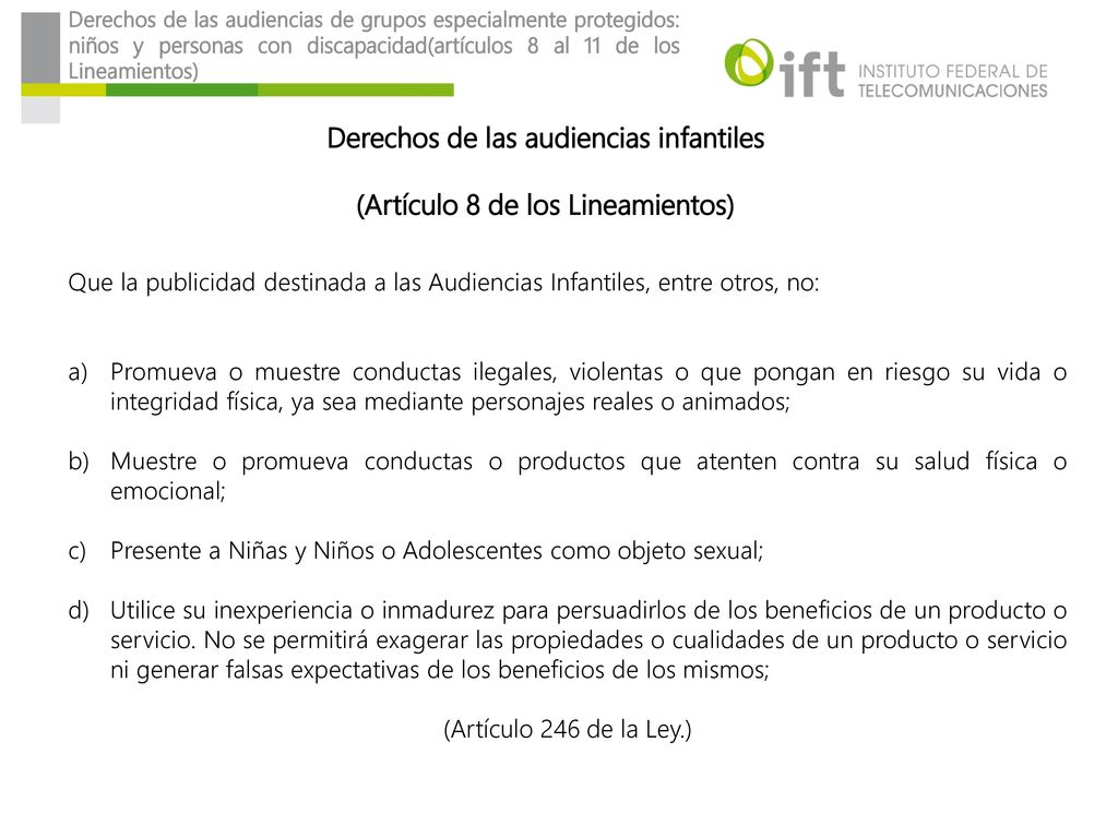 Derechos de las audiencias infantiles (Artículo 8 de los Lineamientos)