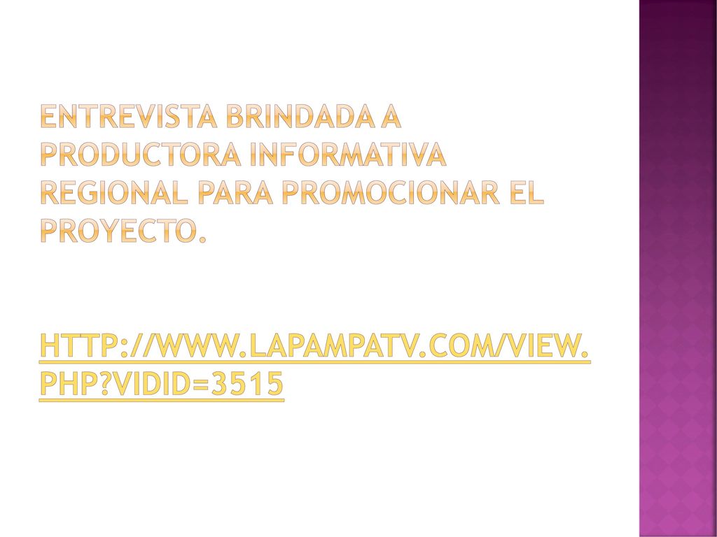 Entrevista brindada a Productora Informativa Regional para promocionar el proyecto.