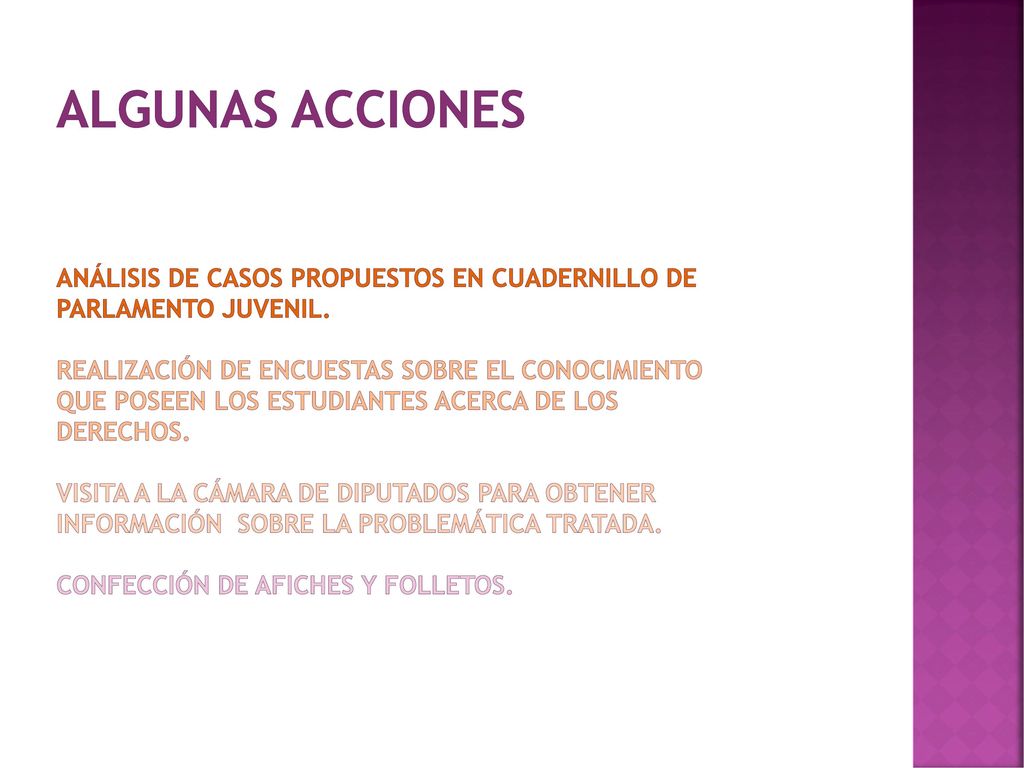 ALGUNAS ACCIONES Análisis de casos propuestos en cuadernillo de Parlamento Juvenil.