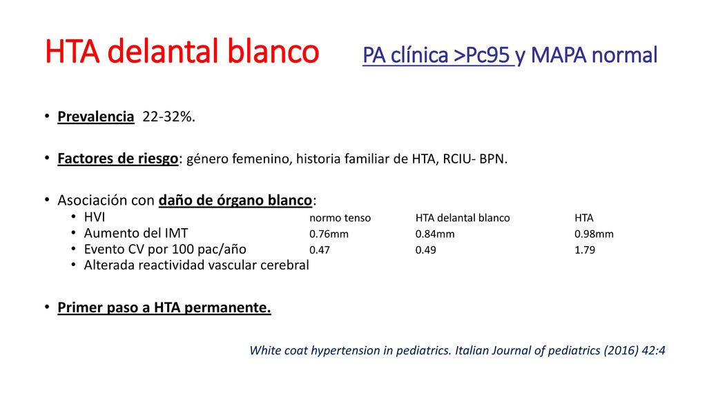 HTA delantal blanco PA clínica >Pc95 y MAPA normal