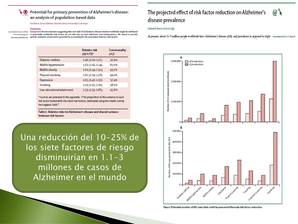 Una reducción del 10-25% de los siete factores de riesgo disminuirían en millones de casos de Alzheimer en el mundo