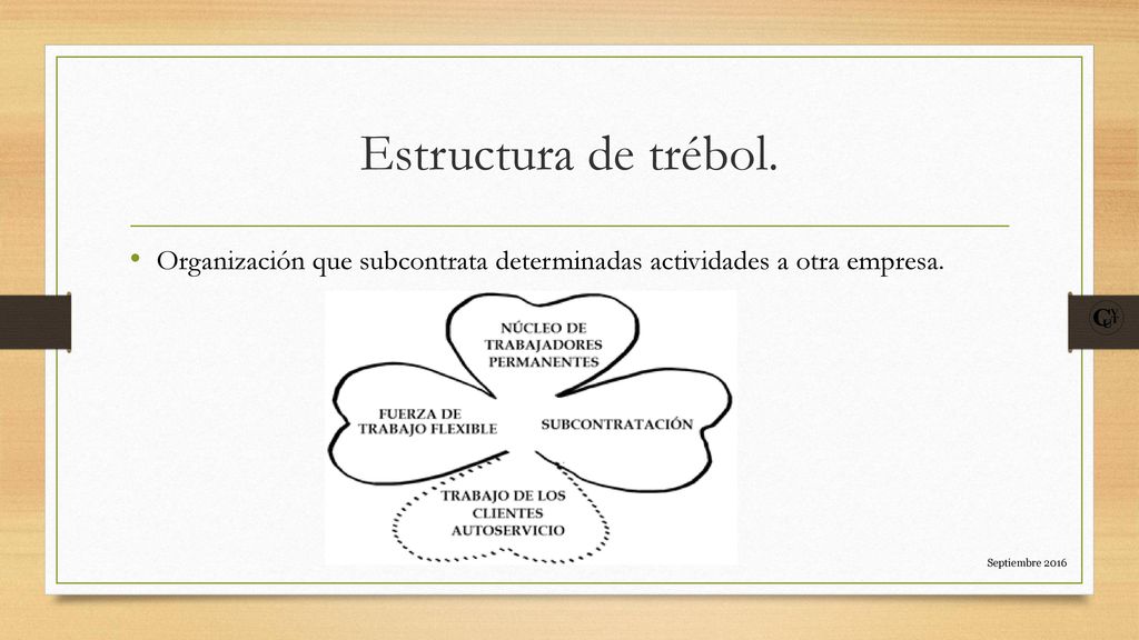 Estructura de trébol. Organización que subcontrata determinadas actividades a otra empresa.