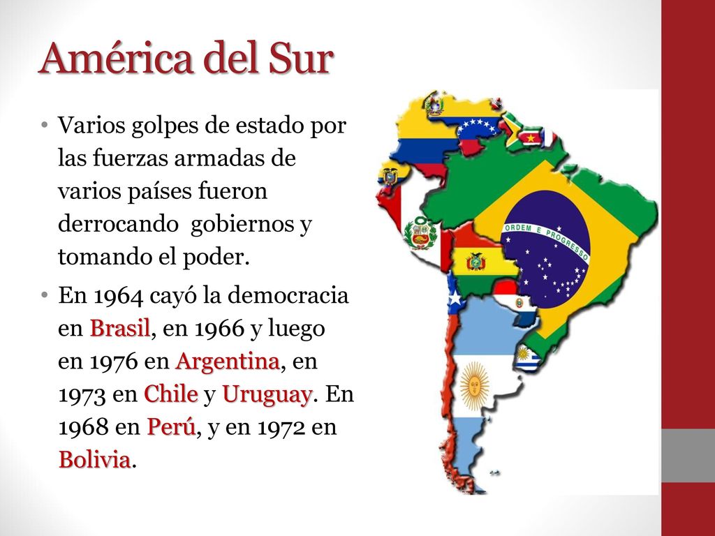 América del Sur Varios golpes de estado por las fuerzas armadas de varios países fueron derrocando gobiernos y tomando el poder.