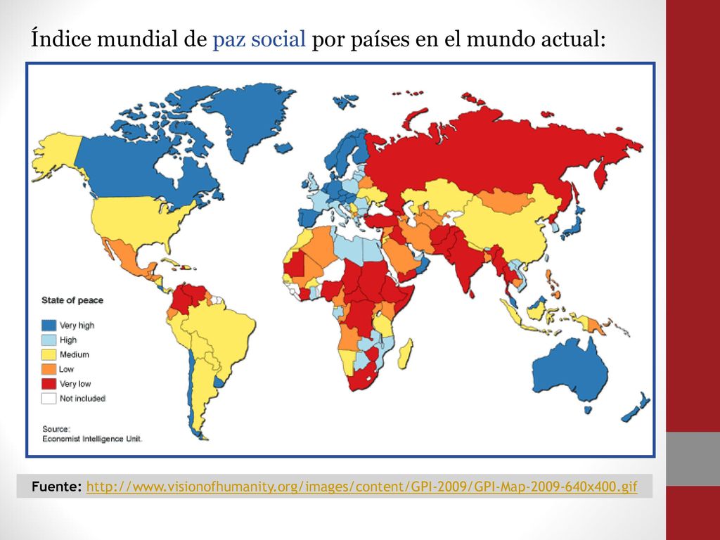 Índice mundial de paz social por países en el mundo actual: