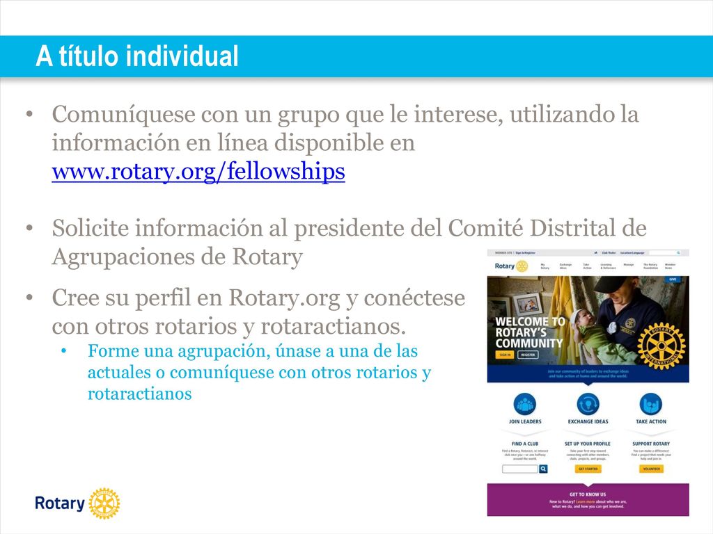 A título individual Comuníquese con un grupo que le interese, utilizando la información en línea disponible en