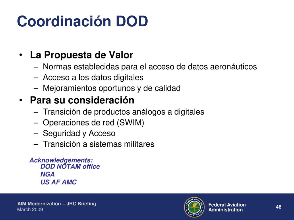 Coordinación DOD La Propuesta de Valor Para su consideración