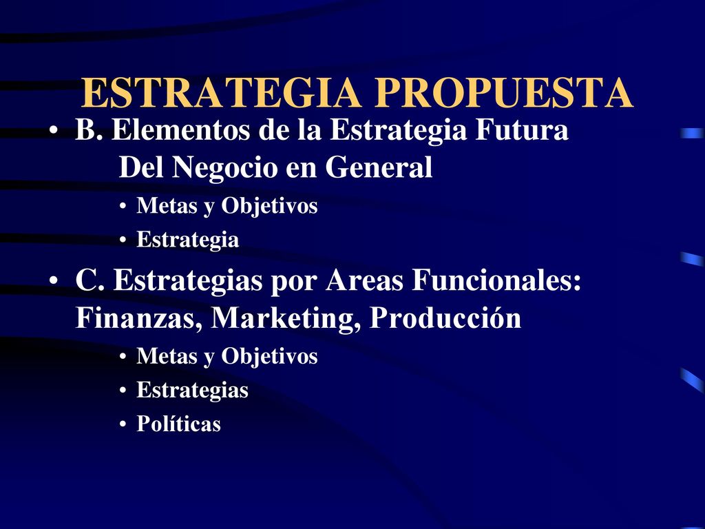 ESTRATEGIA PROPUESTA B. Elementos de la Estrategia Futura Del Negocio en General. Metas y Objetivos.