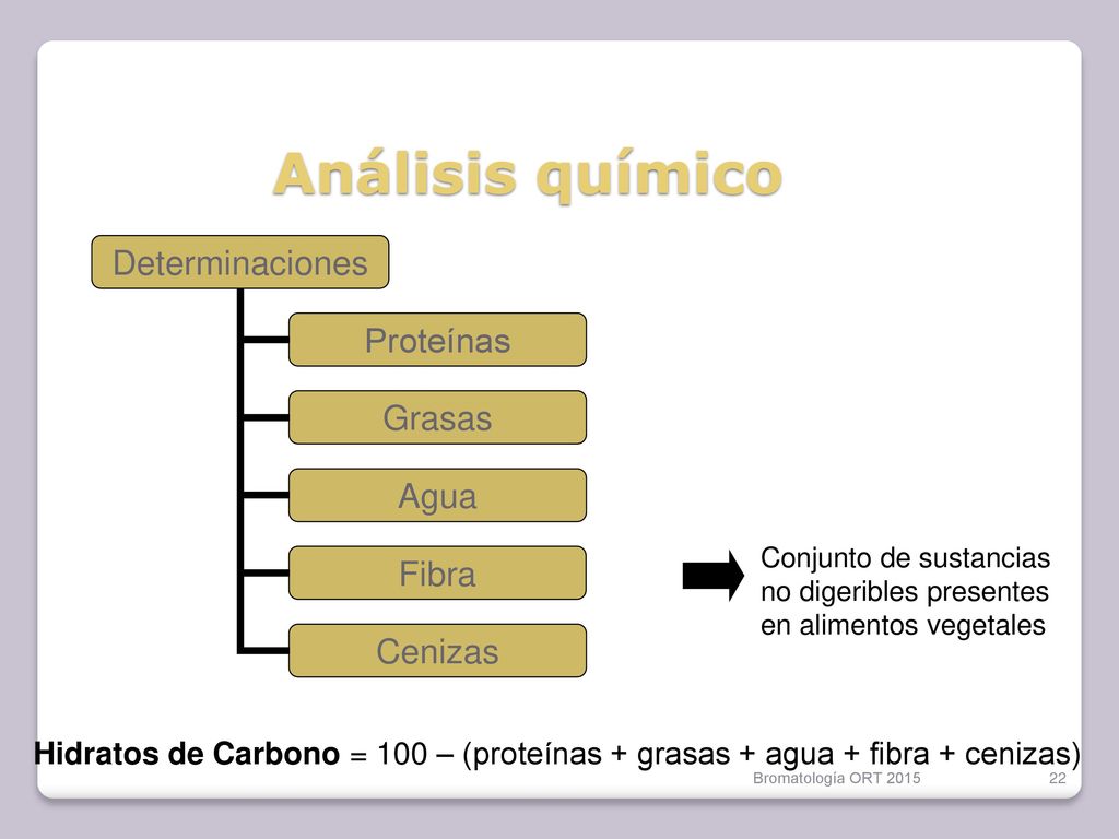 Análisis químico Conjunto de sustancias no digeribles presentes en alimentos vegetales.