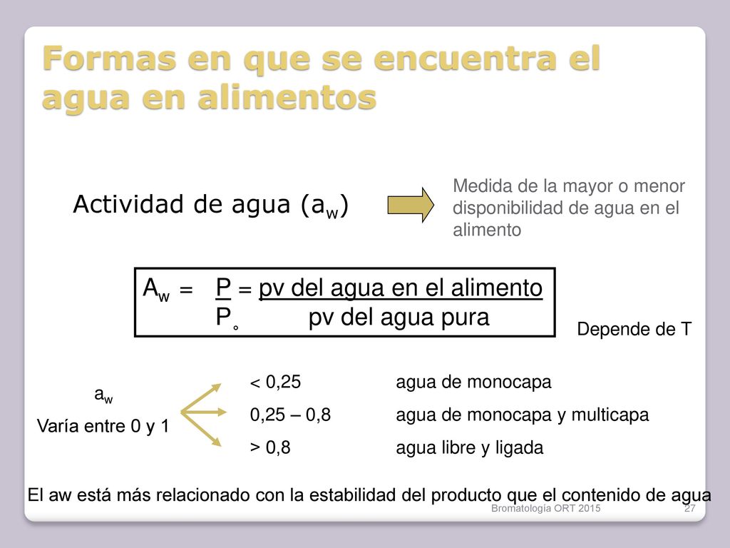 Formas en que se encuentra el agua en alimentos