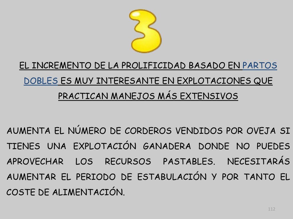 EL INCREMENTO DE LA PROLIFICIDAD BASADO EN PARTOS DOBLES ES MUY INTERESANTE EN EXPLOTACIONES QUE PRACTICAN MANEJOS MÁS EXTENSIVOS AUMENTA EL NÚMERO DE CORDEROS VENDIDOS POR OVEJA SI TIENES UNA EXPLOTACIÓN GANADERA DONDE NO PUEDES APROVECHAR LOS RECURSOS PASTABLES.