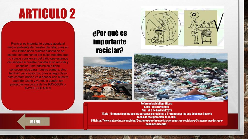 ARTICULO 2 ¿Por qué es importante reciclar MENU