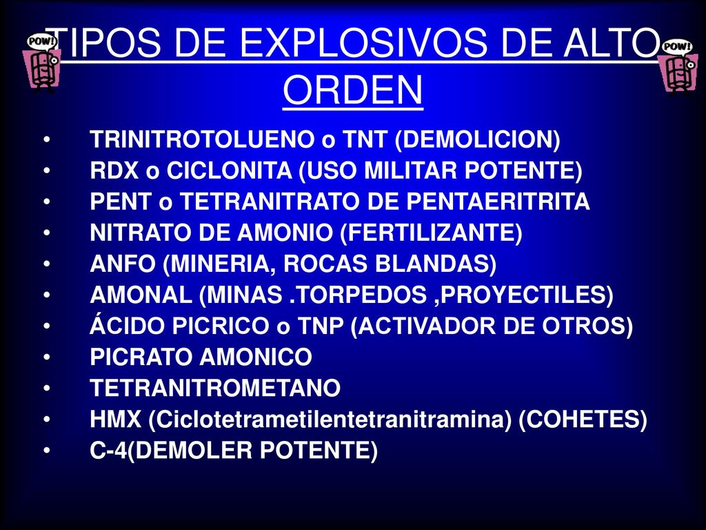 TIPOS DE EXPLOSIVOS DE ALTO ORDEN