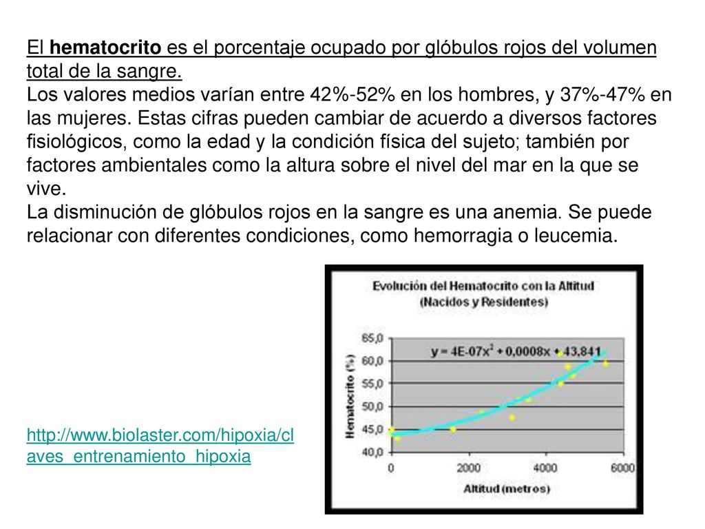 El hematocrito es el porcentaje ocupado por glóbulos rojos del volumen total de la sangre.