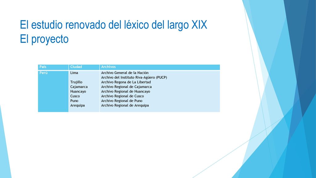 El estudio renovado del léxico del largo XIX El proyecto