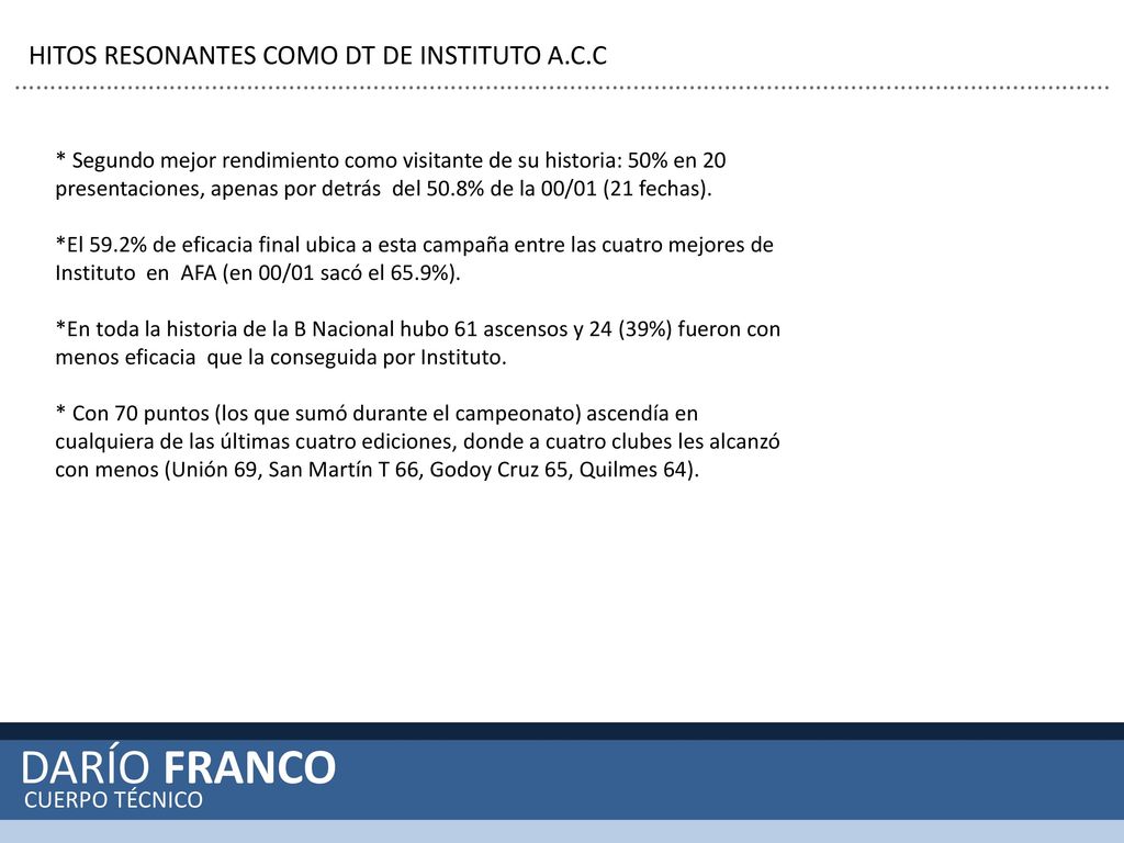DARÍO FRANCO DARIO FRANCO HITOS RESONANTES COMO DT DE INSTITUTO A.C.C