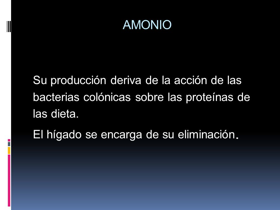 AMONIO Su producción deriva de la acción de las bacterias colónicas sobre las proteínas de las dieta.