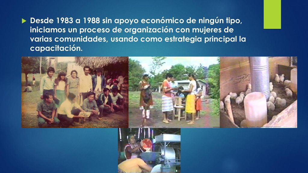 Desde 1983 a 1988 sin apoyo económico de ningún tipo, iniciamos un proceso de organización con mujeres de varias comunidades, usando como estrategia principal la capacitación.