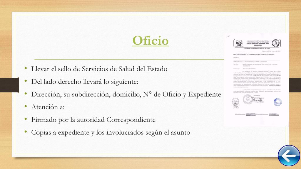 Oficio Llevar el sello de Servicios de Salud del Estado