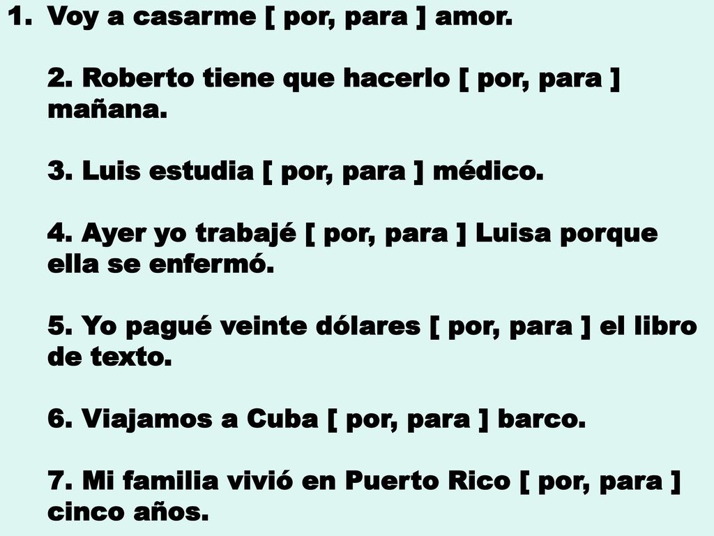 Voy a casarme [ por, para ] amor.