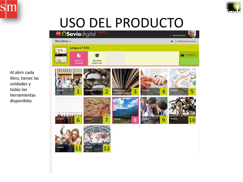 USO DEL PRODUCTO Al abrir cada libro, tienes las unidades y todas las herramientas disponibles
