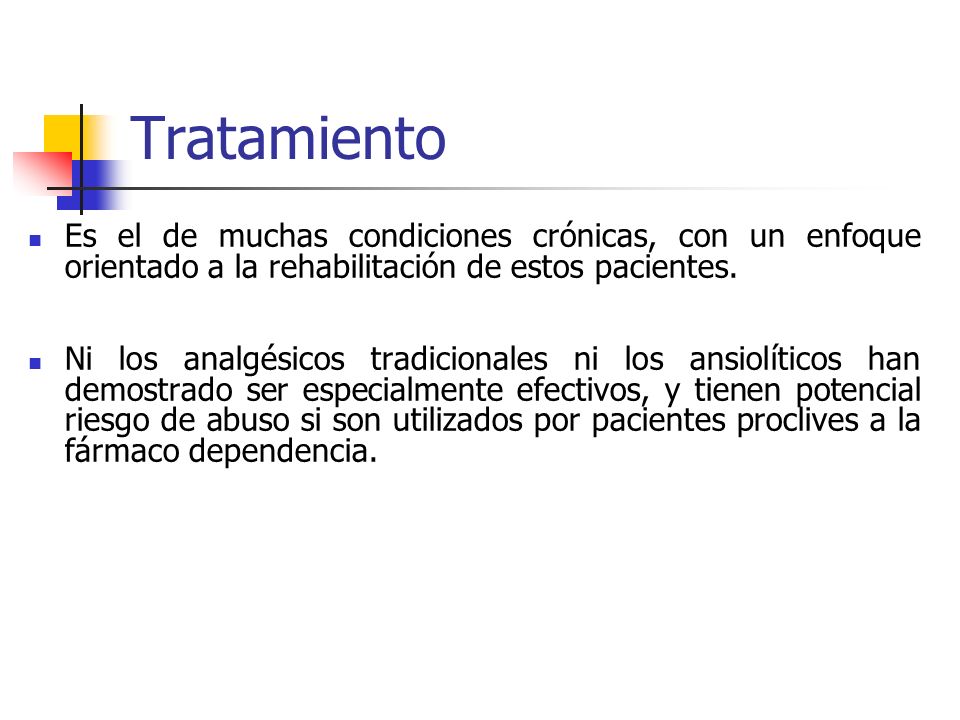 Tratamiento Es el de muchas condiciones crónicas, con un enfoque orientado a la rehabilitación de estos pacientes.