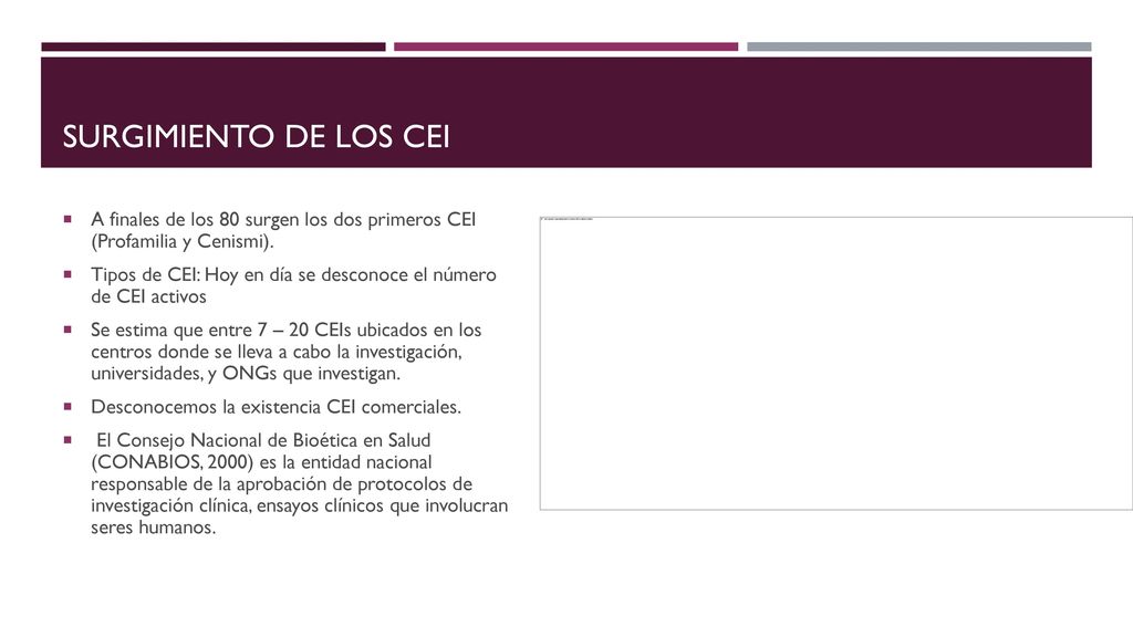 Surgimiento de los CEi A finales de los 80 surgen los dos primeros CEI (Profamilia y Cenismi).