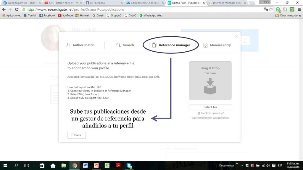 Sube tus publicaciones desde un gestor de referencia para añadirlos a tu perfil