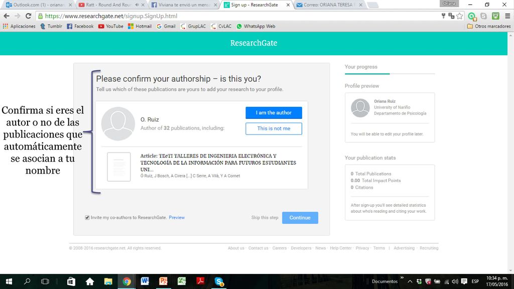 Confirma si eres el autor o no de las publicaciones que automáticamente se asocian a tu nombre