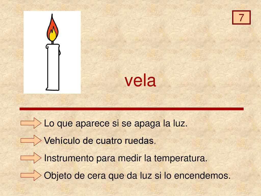 vela 7 Lo que aparece si se apaga la luz. Vehículo de cuatro ruedas.