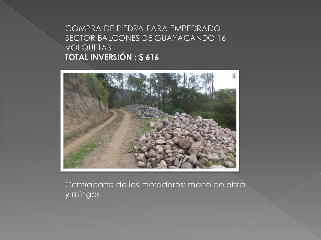 COMPRA DE PIEDRA PARA EMPEDRADO SECTOR BALCONES DE GUAYACANDO 16 VOLQUETAS