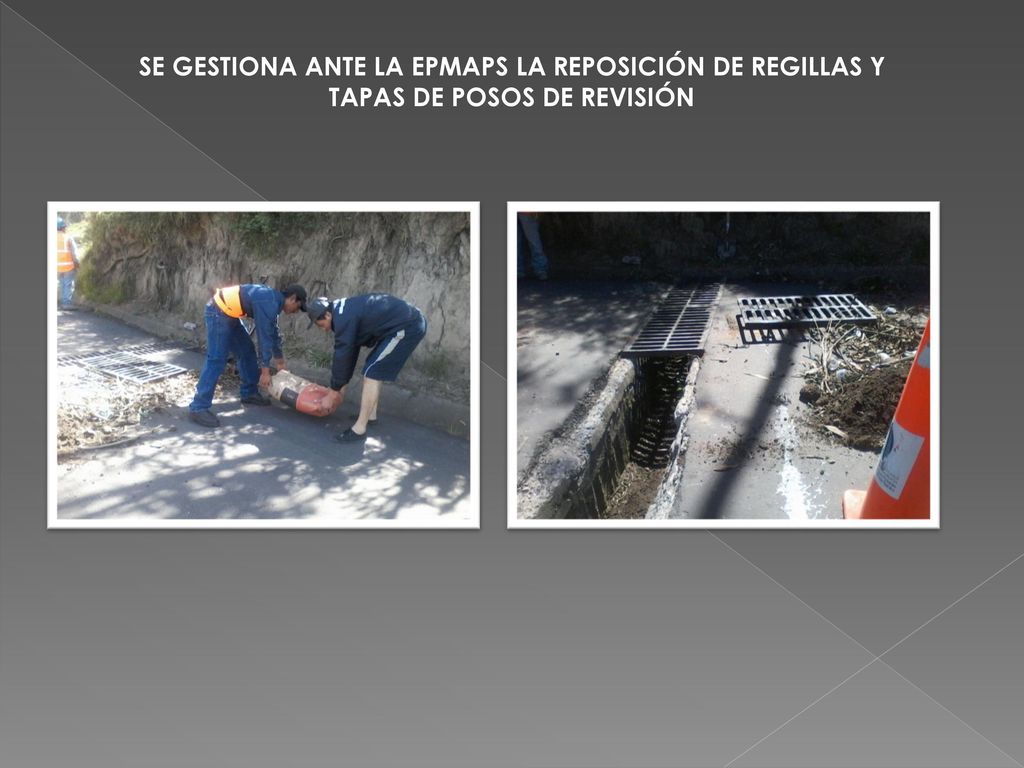 SE GESTIONA ANTE LA EPMAPS LA REPOSICIÓN DE REGILLAS Y TAPAS DE POSOS DE REVISIÓN
