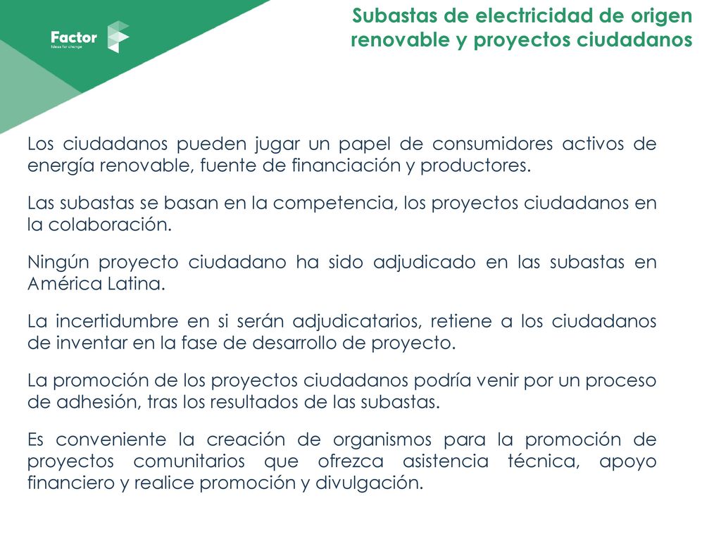 Subastas de electricidad de origen renovable y proyectos ciudadanos