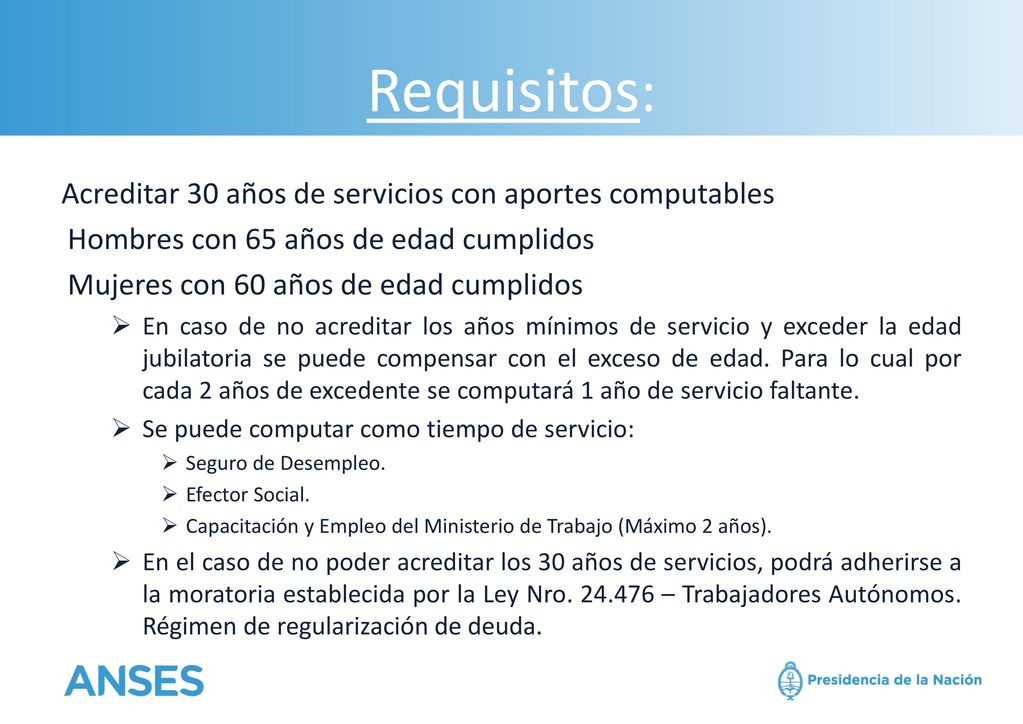 Requisitos: Acreditar 30 años de servicios con aportes computables